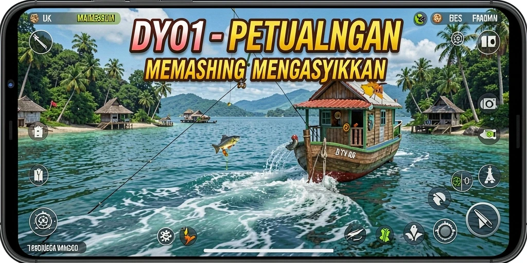 Tampilan gameplay <strong>DY01</strong>, menunjukkan momen menangkap ikan yang mendebarkan.