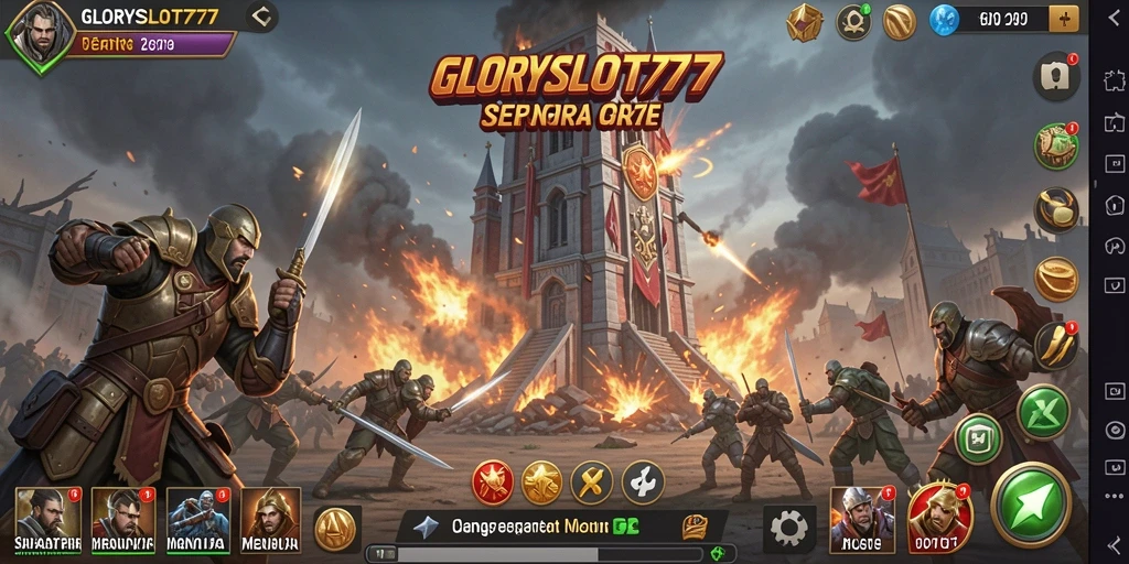Gameplay menegangkan di GLORYSLOT777 saat mempertahankan menara dari serangan musuh.