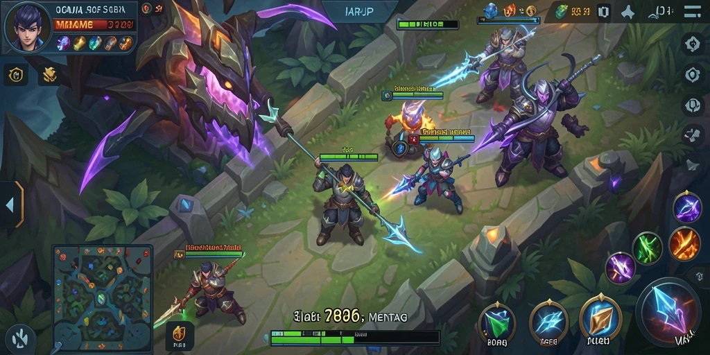 Tampilan dinamis dalam pertempuran gameplay MOBA HARAPJP.