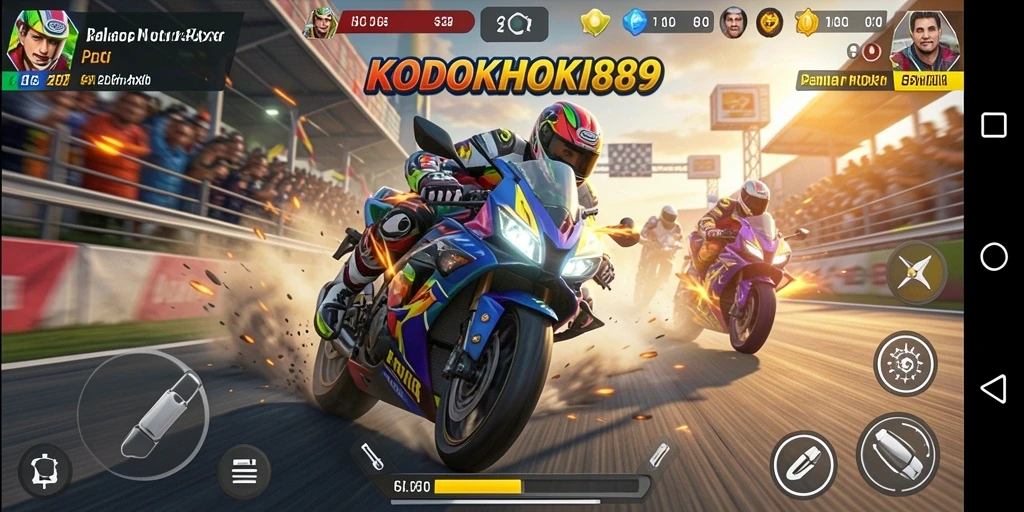Screenshot gameplay KODOKHOKI889 menampilkan aksi balapan yang mendebarkan.
