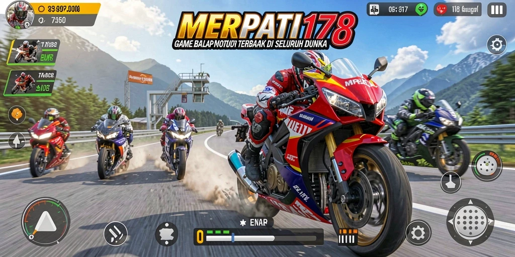 Tampilan gameplay MERPATI178 dengan balapan motor yang seru.