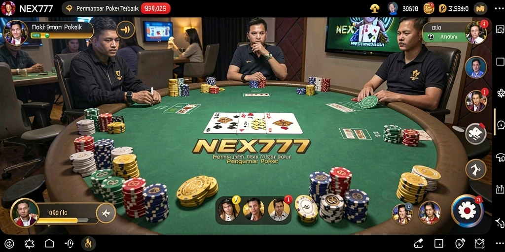 Screenshot NEX777 menampilkan pemain beraksi di meja Poker.