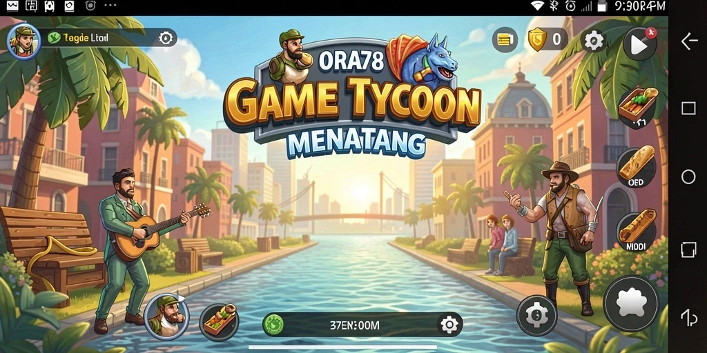 Screenshot gameplay ORA78 menampilkan manajemen bisnis tycoon.