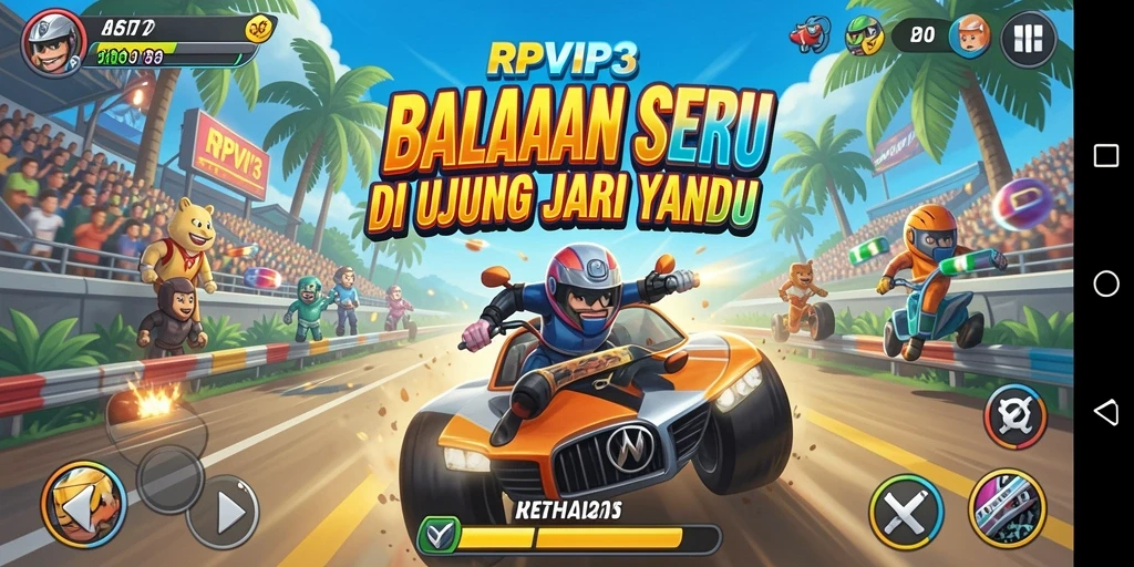 Screenshot RPVIP3 menampilkan aksi balapan yang mendebarkan.