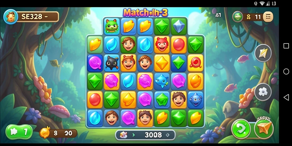 Tampilan gameplay seru dalam SE328, menampilkan tantangan Match-3.