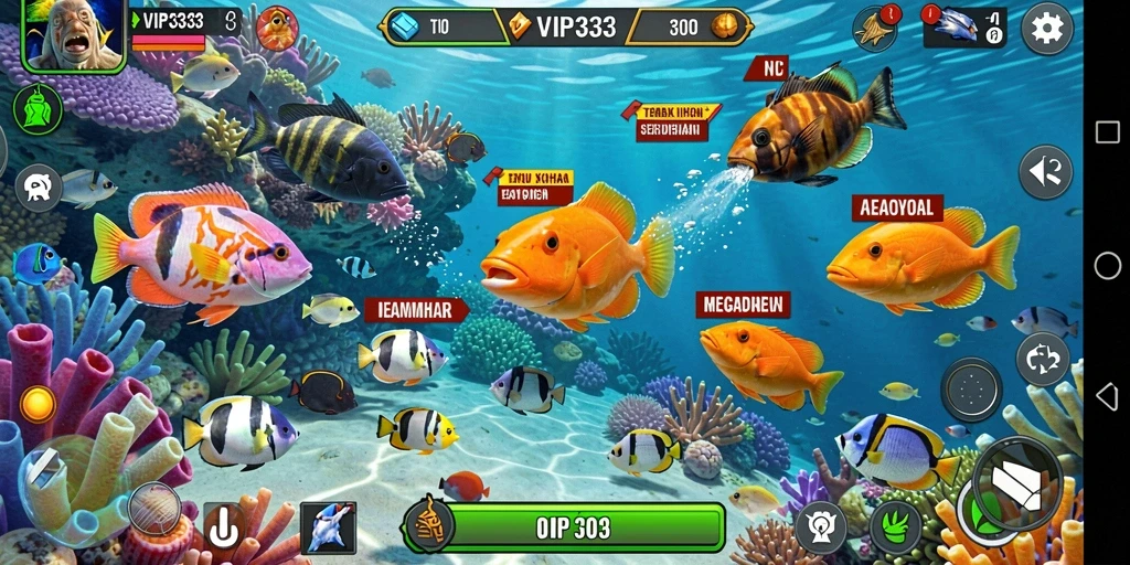 Tampilan gameplay <strong>VIP333</strong> yang penuh warna dan dinamis saat memburu ikan.